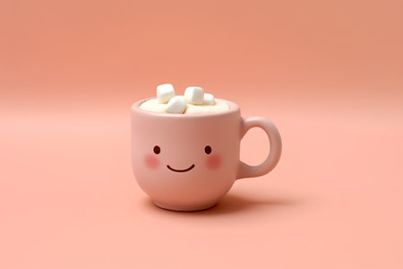 Cup of hot chocolate with marshmallows, 3d illustrationの素材
