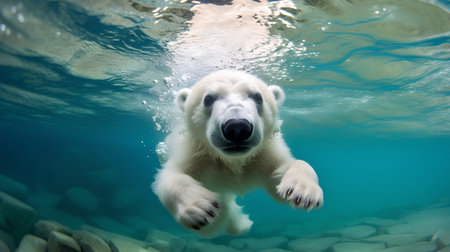 Polar bear swimming underwater in the water. The polar bear (Ursus maritimus)の素材