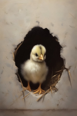 chick in a nest on a grunge background, vintage styleの素材