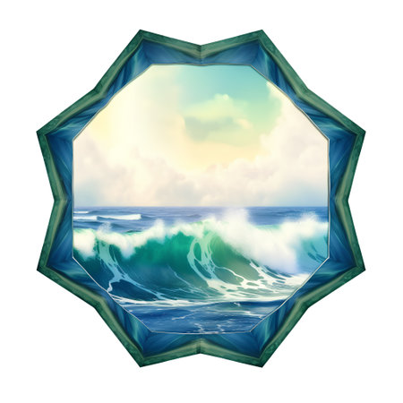 Hexagon frame with sea waves and sky. Vector illustration.の素材