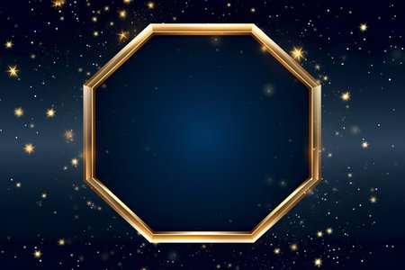 Gold frame on a dark blue background with stars. Vector illustration.の素材