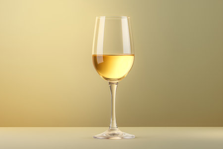 Glass of white wine on a yellow background. 3d rendering.の素材