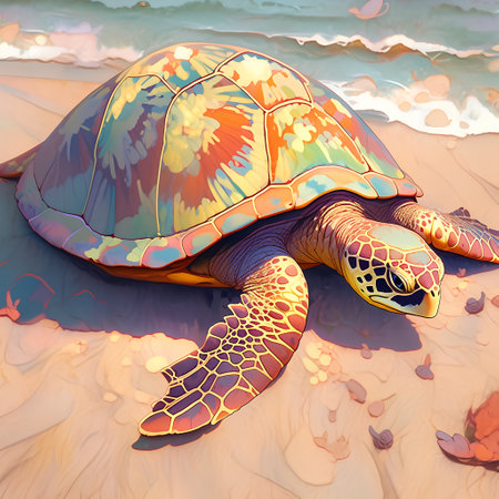 Turtle on the seashore. 3D illustration. Sea life.の素材