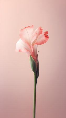 Beautiful pink gladiolus flower isolated on a pink background.の素材