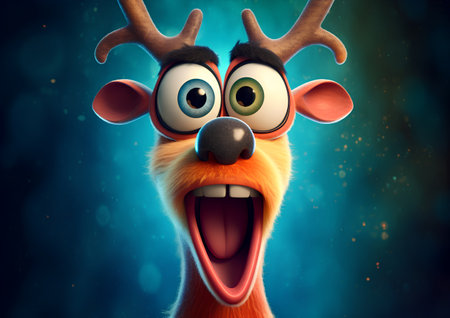 Cartoon reindeer with big eyes and funny expression - 3D illustrationの素材