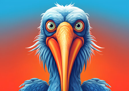 Eagle with big eyes on colorful background. 3D illustration.の素材