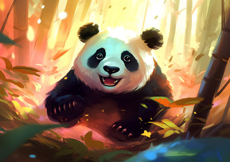 Panda in the forest. Illustration in cartoon style. Vector.の素材