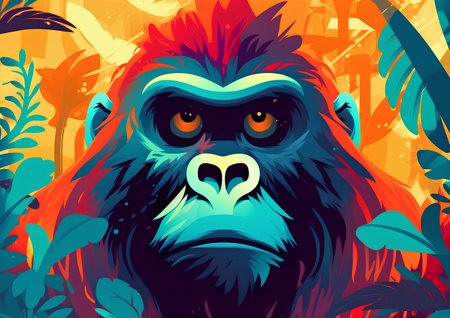 Gorilla in the jungle. Vector illustration for your design.の素材