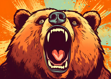 Grizzly bear in pop art style. Vector illustration.の素材