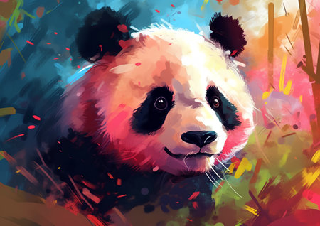 Panda portrait. Illustration of a panda with a colorful background.の素材