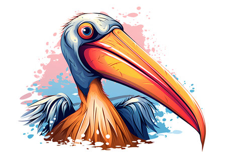 Pelican vector illustration. Hand drawn cartoon pelican isolated on white background.の素材