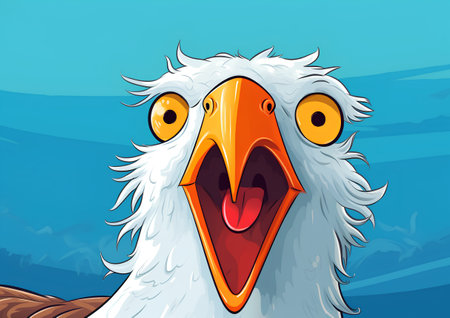 Vector illustration of Cute cartoon bald eagle on the blue background.の素材