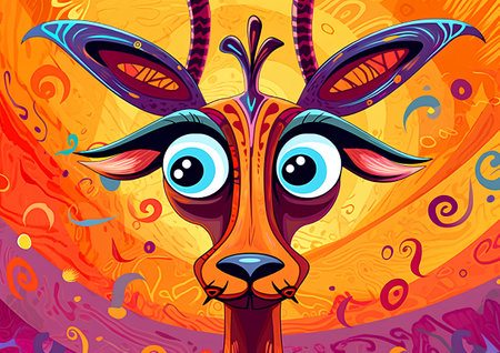 Giraffe head on abstract colorful background. Cartoon vector illustration.の素材