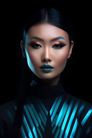 Fashion portrait of young asian woman with futuristic make-upの素材