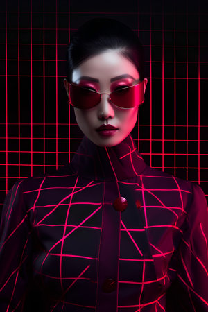 Portrait of a beautiful asian woman with sunglasses. 3d renderingの素材