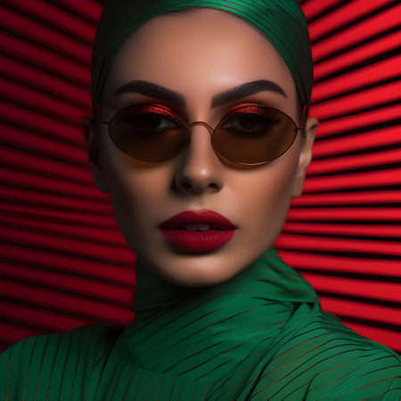 Fashion portrait of young beautiful woman with red lips and sunglasses.の素材