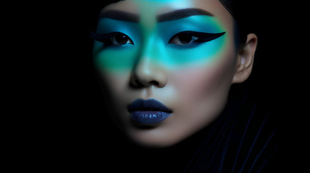 Fashion art portrait of beautiful asian woman with blue and green make upの素材