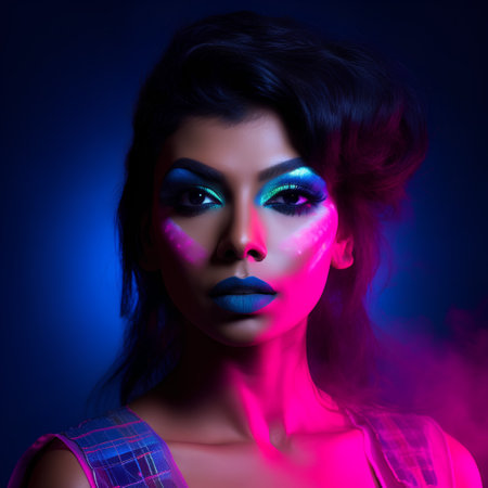 Fashion portrait of beautiful young woman with bright make-up and hairstyleの素材