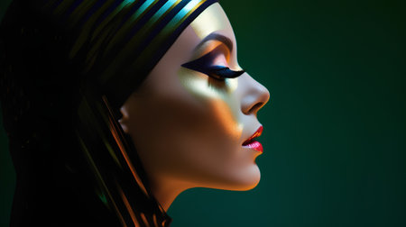 3d illustration of a beautiful woman with gold make-up.の素材
