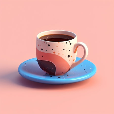 Cup of coffee isolated on pink background. 3d illustration.の素材