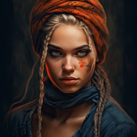 Portrait of a beautiful girl in a turban on her headの素材