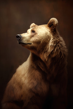 brown bear portrait on dark background. Studio shot. Toned.の素材
