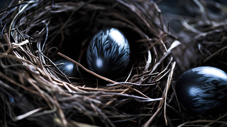 Easter eggs in the nest on a dark background. Toned.の素材
