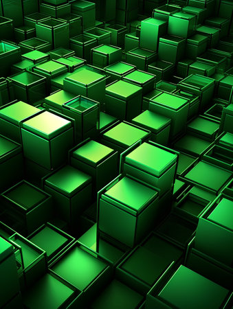 Abstract background with green cubes. 3d illustration. Computer generated image.の素材