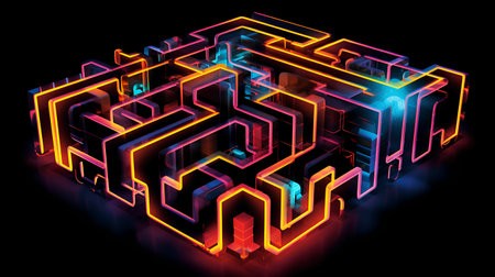 Abstract neon background. 3d rendering, 3d illustration. Computer digital drawing.の素材