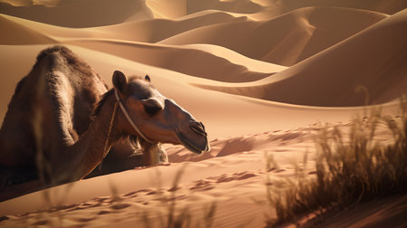 Camels in the Sahara desert. 3d render. Africa.の素材