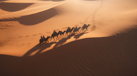 Camel caravan in the Sahara desert, Morocco. 3d renderingの素材