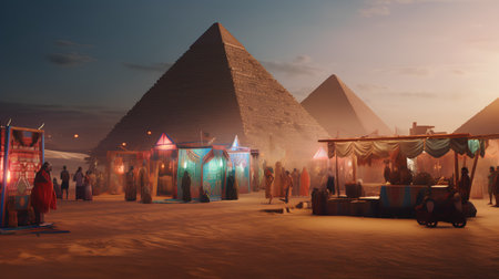 Egyptian pyramids of Giza, Egypt. 3D renderingの素材