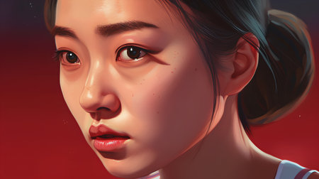 Portrait of a beautiful young woman with brown eyes. 3d renderingの素材