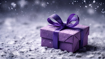 Gift box on snow background. Christmas or New Year concept.の素材