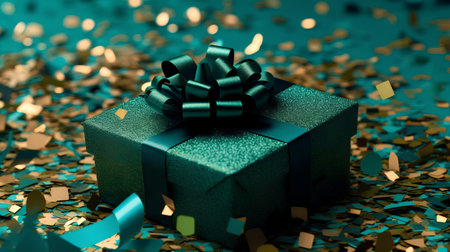 Gift box with a bow and confetti. 3d renderingの素材