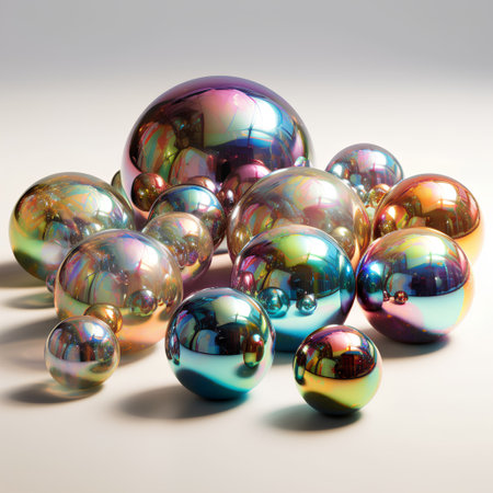 3d rendering of a group of colorful shiny spheres on a white backgroundの素材