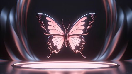 Beautiful butterfly on stage illuminated by spotlights. Vector illustration.の素材