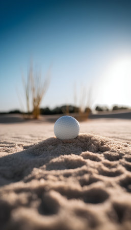 Golf ball on the sand of a golf course in the desertの素材