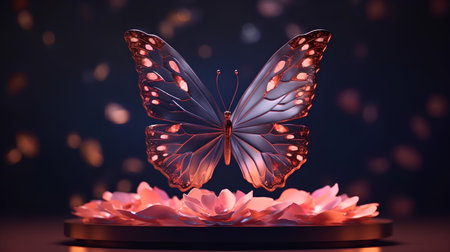 Butterfly on a lotus flower. 3d rendering.の素材