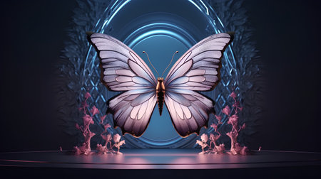 Beautiful butterfly on a dark background. 3d rendering, 3d illustration.の素材