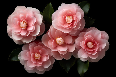 Camellia flowers isolated on black background with clipping path.の素材