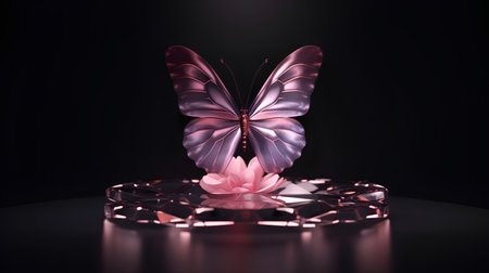 Butterfly with pink flower on a black background. 3d renderingの素材