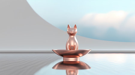 3d render of a cat sitting in a bowl on the floorの素材