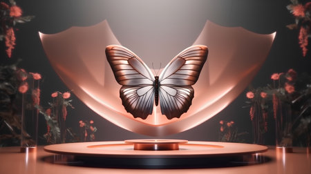 Butterfly on the podium, 3d render, square imageの素材