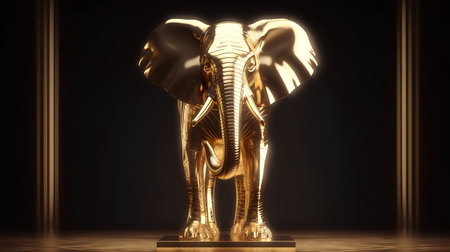 Golden elephant statue on black background. 3D rendering. 3d illustration.の素材