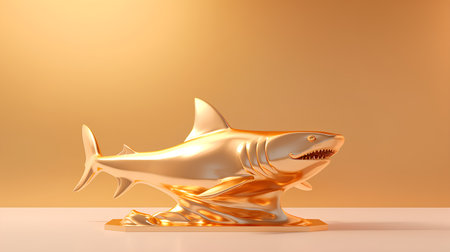 Shark gold on a gold background. 3d illustration. 3D rendering.の素材