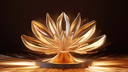 golden lotus flower on golden background. 3d render illustrationの素材