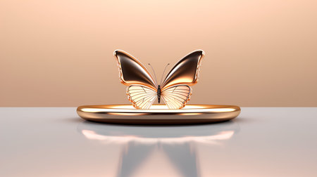 Butterfly on a golden pedestal. 3d rendering.の素材