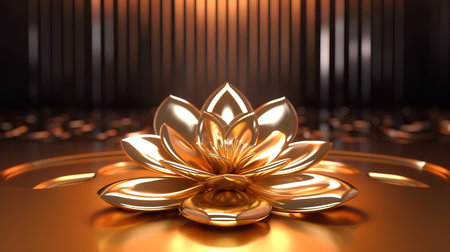 3d render of lotus flower in gold color on brown backgroundの素材