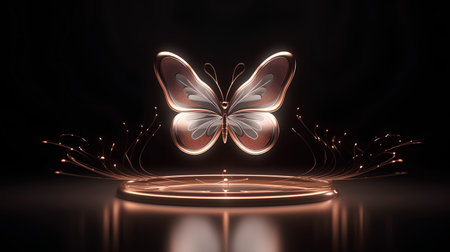 Glowing butterfly on a dark background. 3d rendering, 3d illustration.の素材